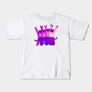 The four positive purple cats keep it REAL Kids T-Shirt